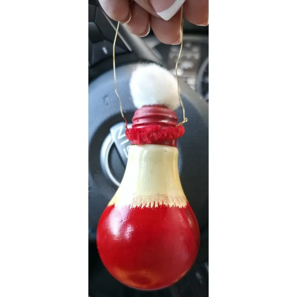 Vintage Hand Painted Light Bulb Santa Claus Christmas Tree Ornament